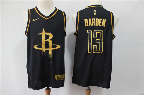 Rockets 13 James Harden Black Gold Nike Swingman Jersey