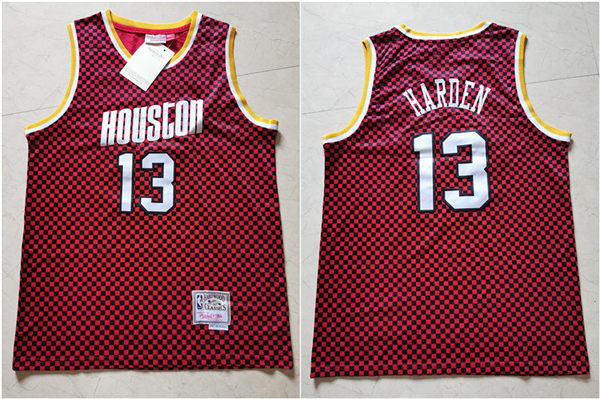 Rockets 13 James Harden Red Checkerboard Hardwood Classics Jersey