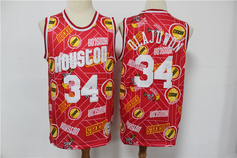 Rockets 34 Red Printed Swingman Tear Jersey Limited Edition Retro Jersey