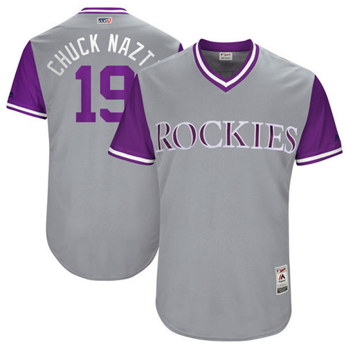 Rockies 19 Charlie Blackmon Chuck Nazty Majestic Gray 2017 Players Weekend Jersey