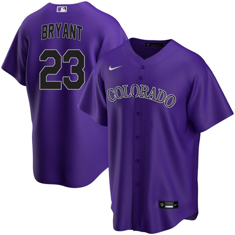 Rockies 23 Kris Bryant Purple White Cool Base Jersey