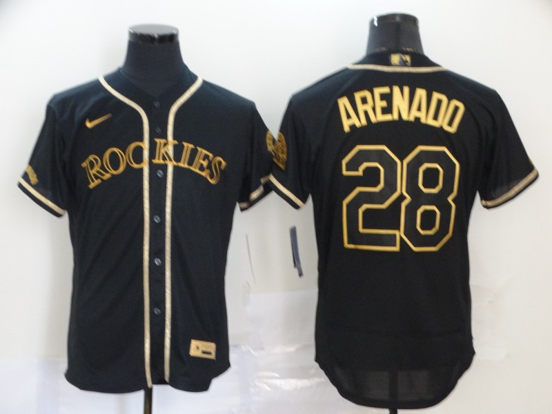 Rockies 28 Nolan Arenado Black Gold 2020 Nike Flexbase Jersey