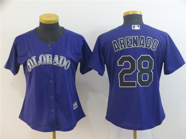 Rockies 28 Nolan Arenado Purple Women Cool Base Jersey