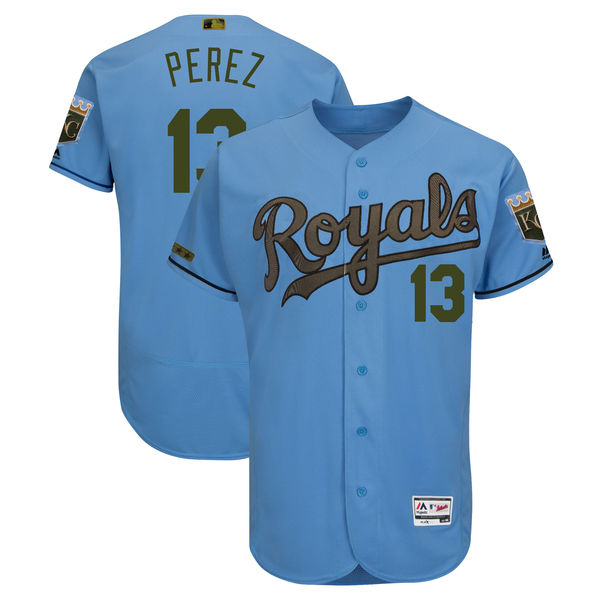 Royals 13 Salvador Perez Blue 2018 Memorial Day Flexbase Jersey