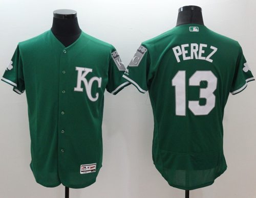Royals 13 Salvador Perez Green Celtic Flexbase Authentic Collection Stitched MLB Jersey