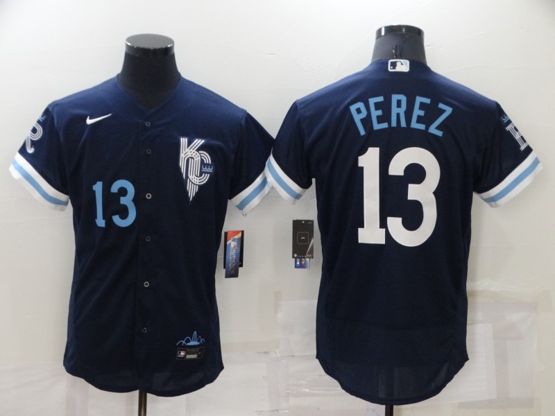 Royals 13 Salvador Perez Navy Nike 2022 City Connect Flexbase Jersey