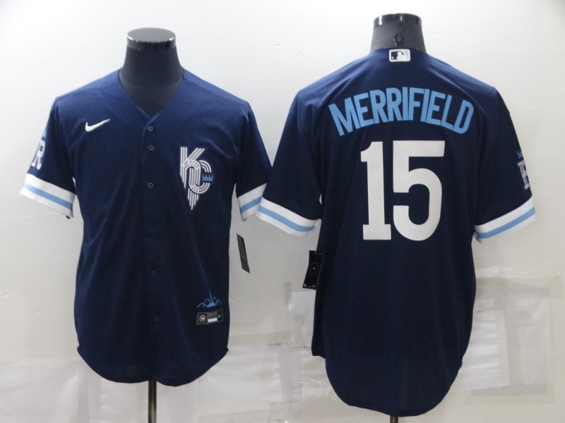 Royals 15 Whit Merrifield Navy Nike 2022 City Connect Cool Base Jersey