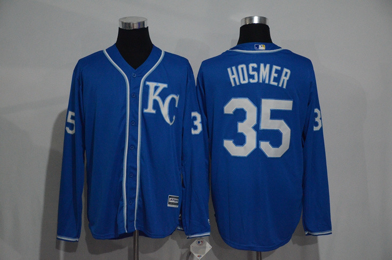 Royals 35 Eric Hosmer Blue Long Sleeve New Cool Base Jersey