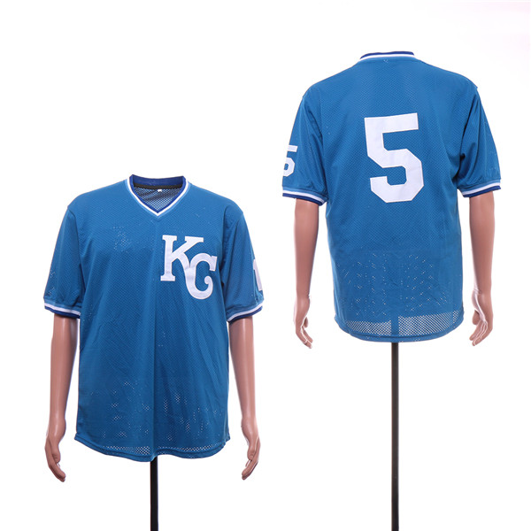 Royals 5 George Brett Light Blue Mesh BP Jersey