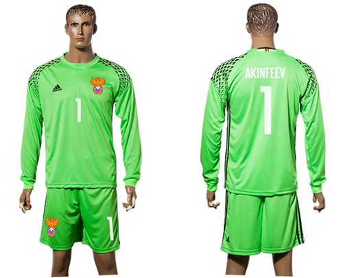 Russia 1 Akinfeev Green Goalkeeper Long Sleeves Soccer Country Jersey