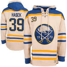 Sabres 39 Dominik Hasek Cream All Stitched Hooded Sweatshirt