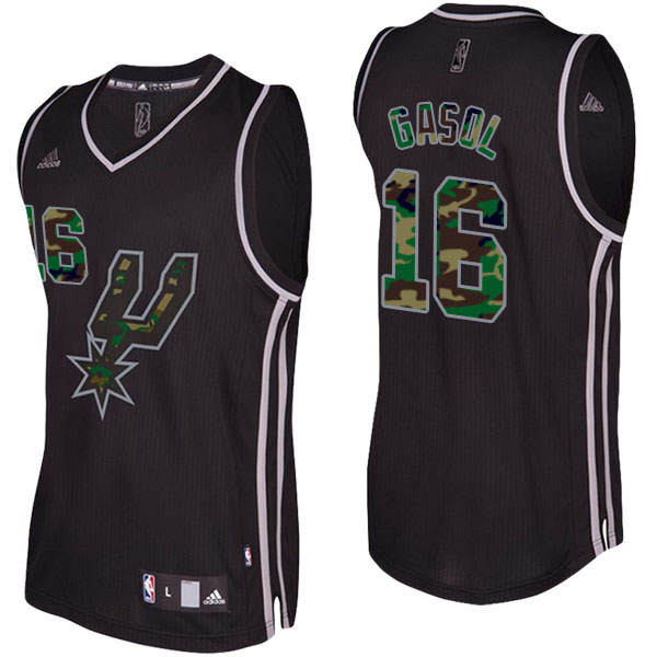 San Antonio Spurs Pau Gasol Camo Fashion Swingman Black Jersey