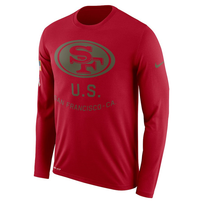 San Francisco 49ers  Salute to Service Sideline Legend Performance Long Sleeve T Shirt Burgundy