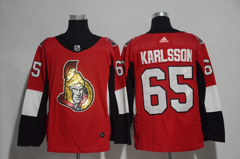 Senators 65 Erik Karlsson Red Glittery Edition  Jersey