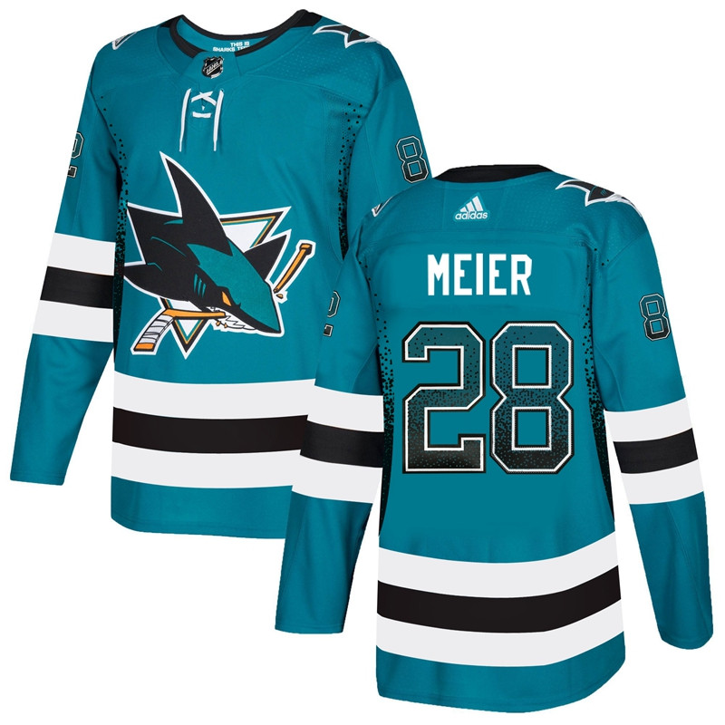 Sharks 28 Timo Meier Teal Drift Fashion  Jersey