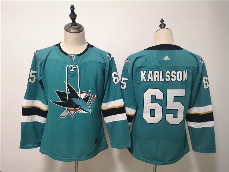 Sharks 65 Erik Karlsson Teal Youth Adidas Jersey