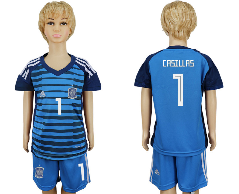 Spain 1 CASILLAS Goalkeeper Youth 2018 FIFA World Cup Soccer Jersey