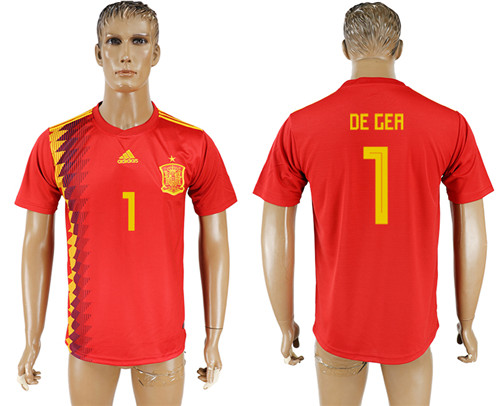 Spain 1 DE GEA Home 2018 FIFA World Cup Thailand Soccer Jersey