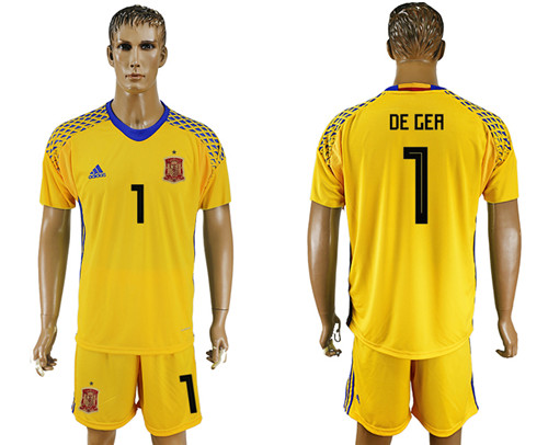 Spain 1 DE GEA Yellow Goalkeeper 2018 FIFA World Cup Soccer Jersey