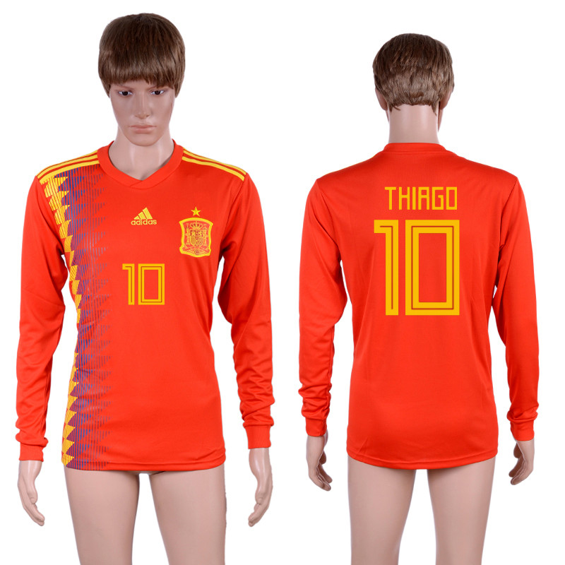 Spain 10 THIAGO Home 2018 FIFA World Cup Long Sleeve Thailand Soccer Jersey