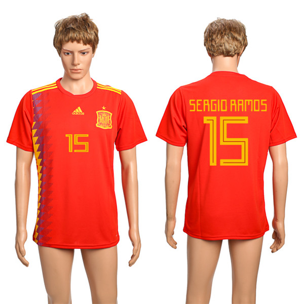 Spain 15 SERGIO Home 2018 FIFA World Cup Thailand Soccer Jersey