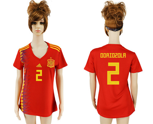 Spain 2 ODRIOZOLA Home Women 2018 FIFA World Cup Soccer Jersey