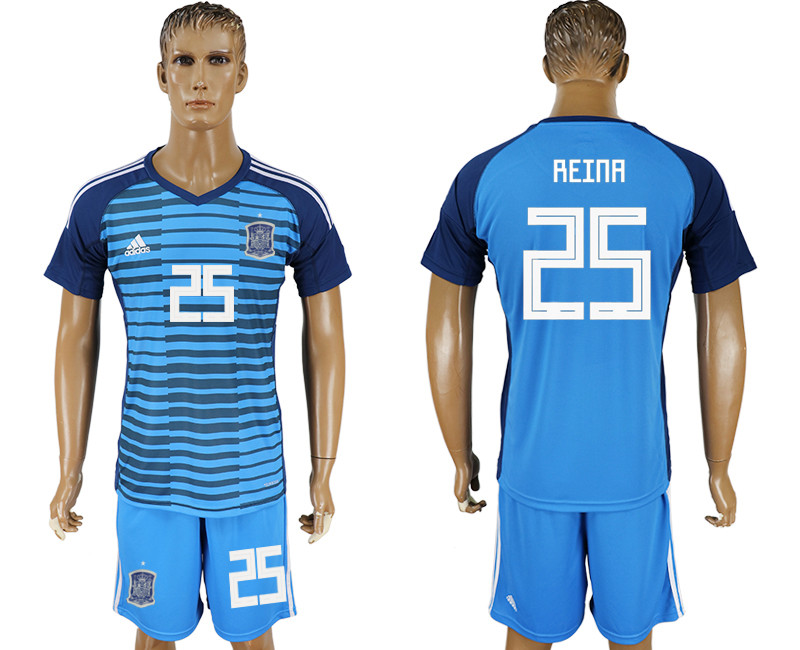 Spain 25 REINA Lake Blue Goalkeeper 2018 FIFA World Cup Soccer Jersey