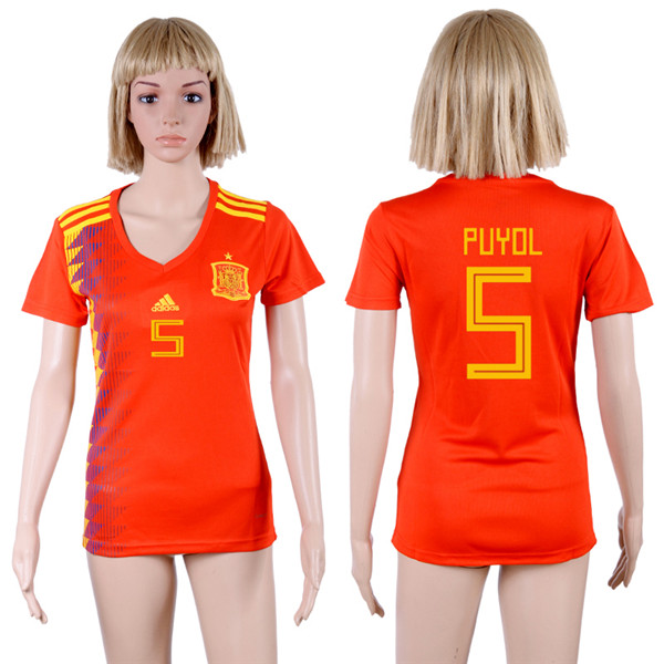 Spain 5 PUYOL Home Women 2018 FIFA World Cup Soccer Jersey