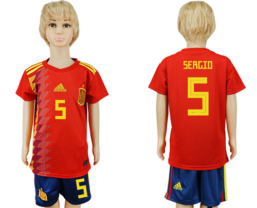 Spain 5 SERGIO Youth Home 2018 FIFA World Cup Soccer Jersey