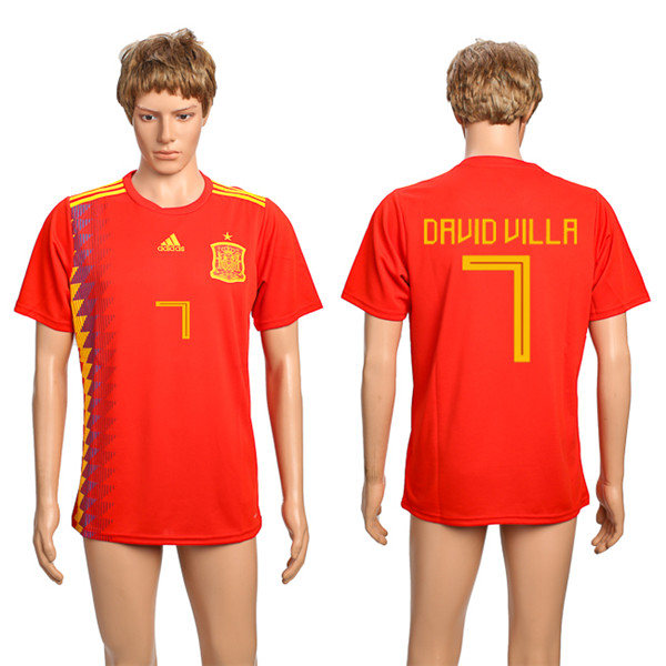 Spain 7 DAVID VILLA Home 2018 FIFA World Cup Thailand Soccer Jersey