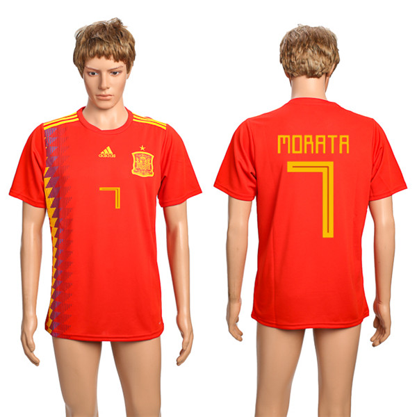 Spain 7 MORATA Home 2018 FIFA World Cup Thailand Soccer Jersey