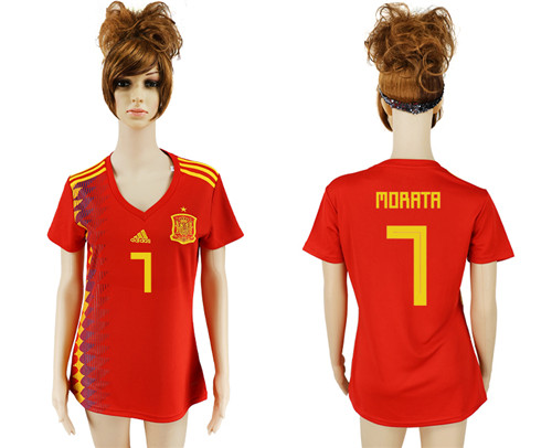 Spain 7 MORATA Home Women 2018 FIFA World Cup Soccer Jersey