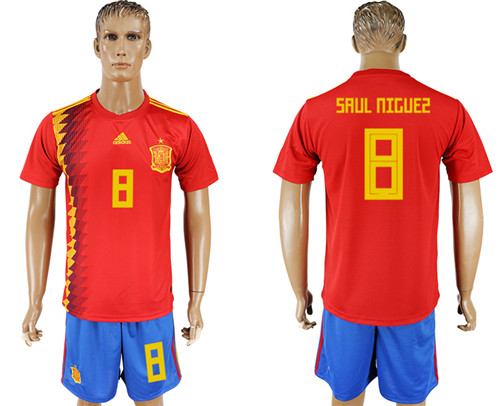 Spain 8 SAUL NIGUEZ Home 2018 FIFA World Cup Soccer Jersey