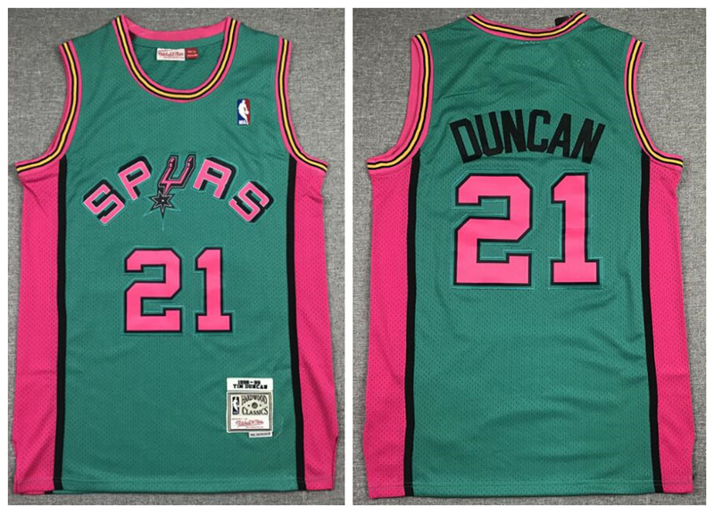 Spurs 21 Tim Duncan Green 1998 99 Hardwood Classics Jersey