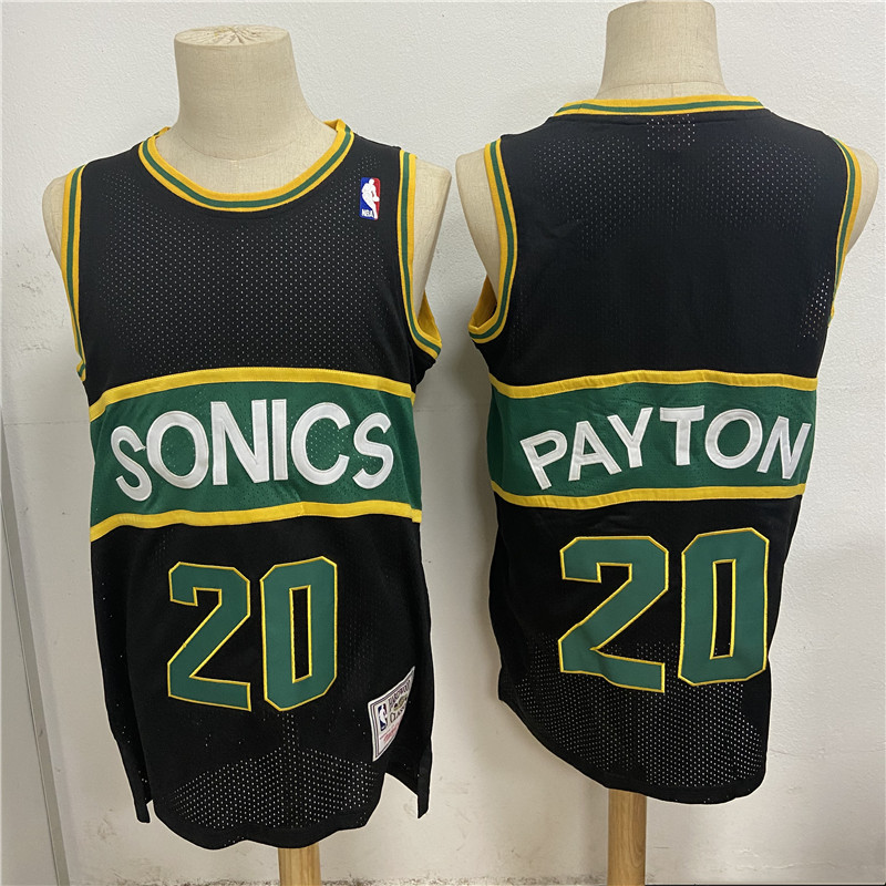 SuperSonics 20 Gary Payton Black Hardwood Classics Mesh Jersey