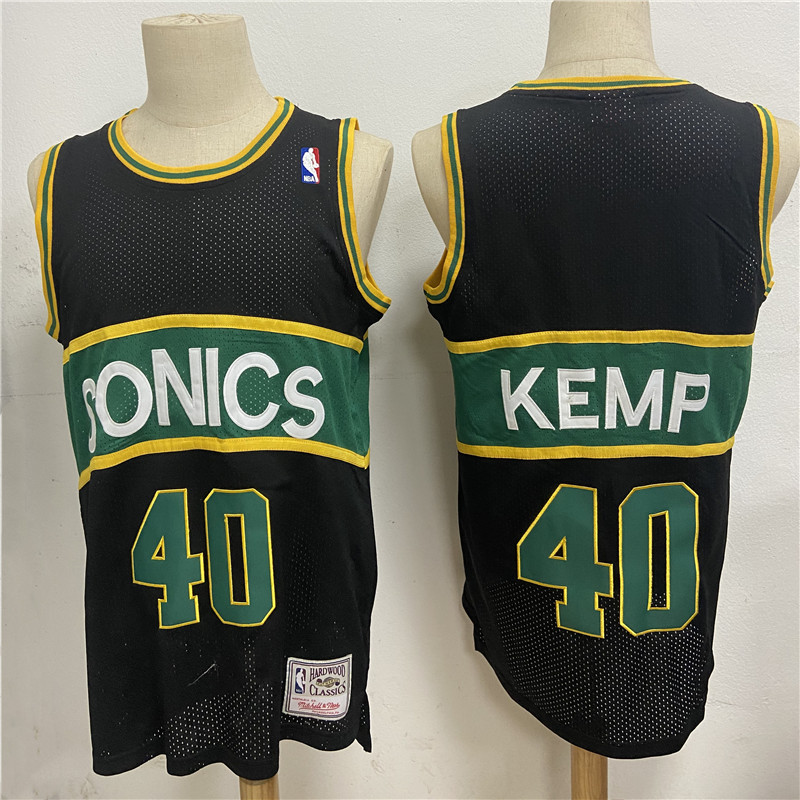 Supersonics 40 Shawn Kemp Black Hardwood Classics Mesh Jersey