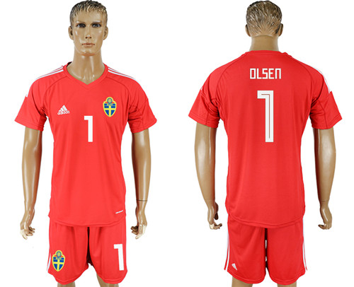 Sweden 1 OLSEN Red Goalkeeper 2018 FIFA World Cup Soccer Jersey