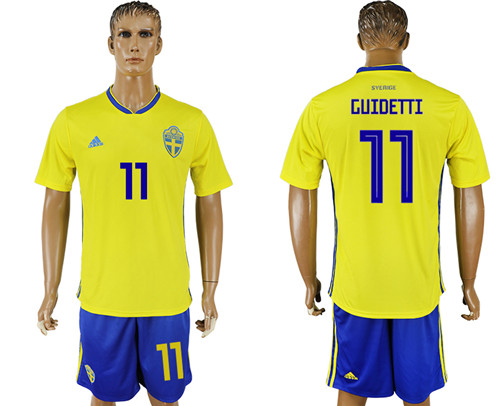 Sweden 11 GUIDETTI Home 2018 FIFA World Cup Soccer Jersey