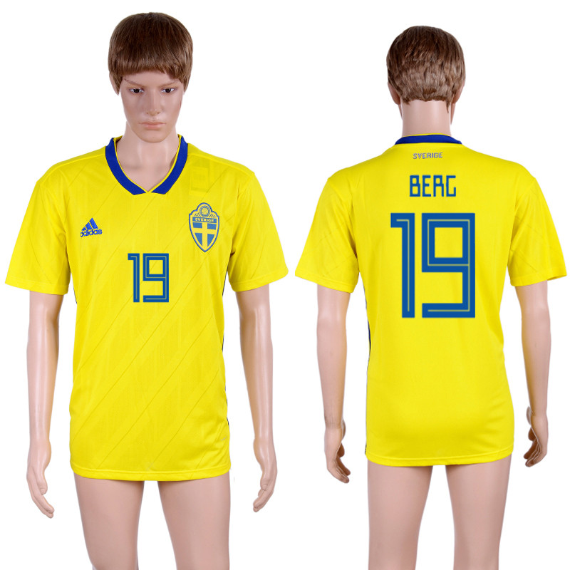 Sweden 19 BERG Home 2018 FIFA World Cup Thailand Soccer Jersey