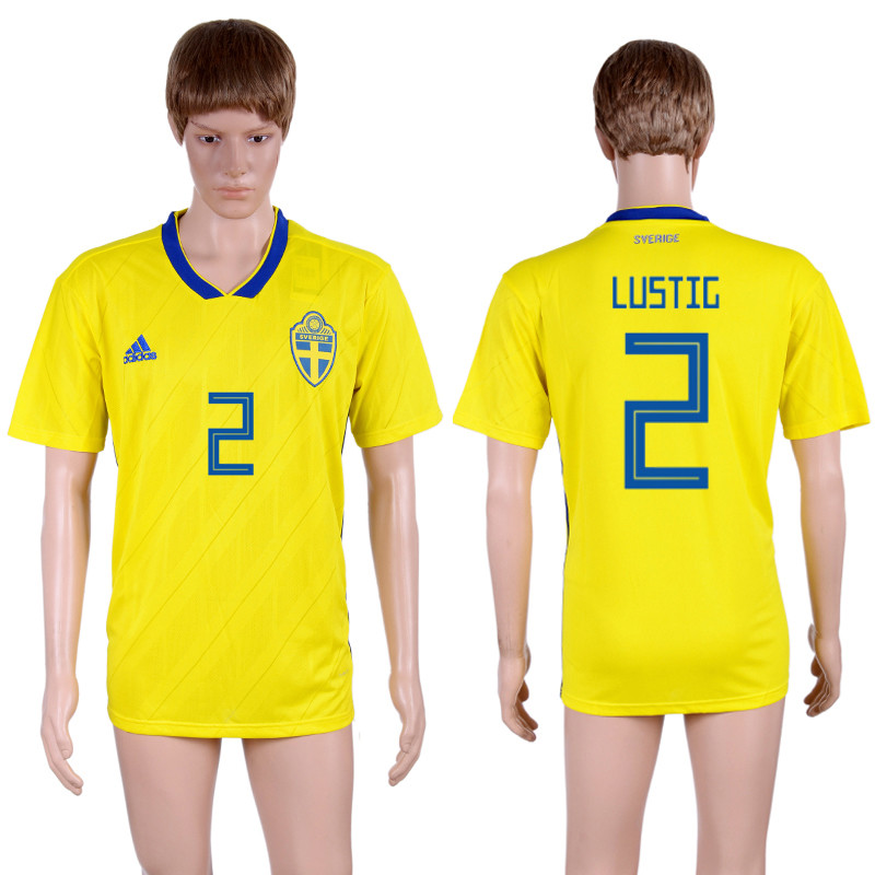 Sweden 2 LUSTIC Home 2018 FIFA World Cup Thailand Soccer Jersey