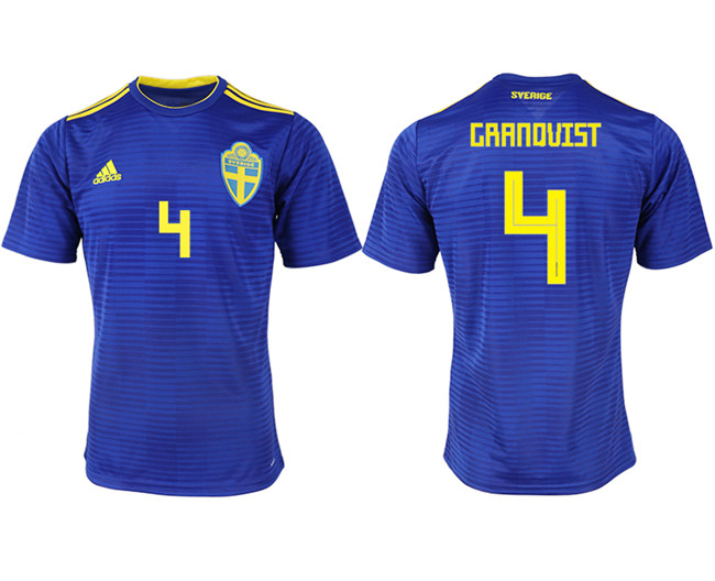 Sweden 4 GRANQVIST Away 2018 FIFA World Cup Thailand Soccer Jersey