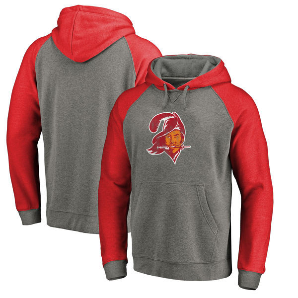 Tampa Bay Buccaneers NFL Pro Line by Fanatics Branded Throwback Logo Tri Blend Raglan Pullover Hoodie Gray Red