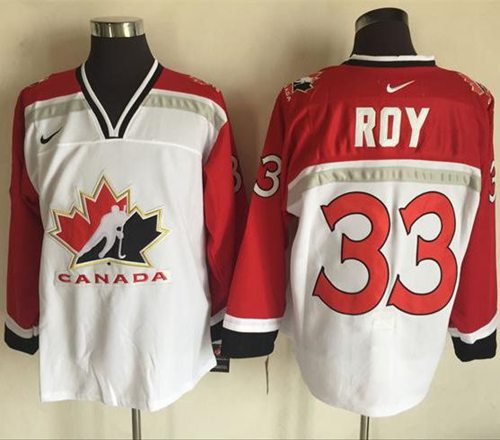 Team CA 33 Patrick Roy White Red  Throwback Stitched NHL Jersey
