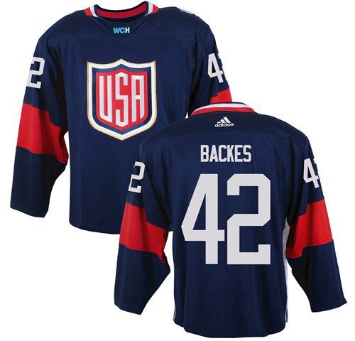 Team USA 42 David Backes Navy Blue 2016 World Cup Stitched NHL Jersey