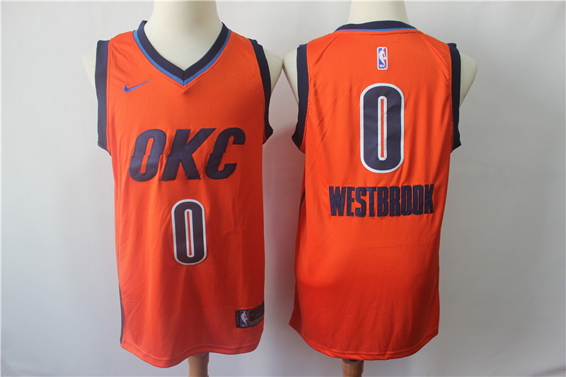 Thunder 0 Russell Westbrook Orange 2018 19 Earned Edition  Swingman Jersey