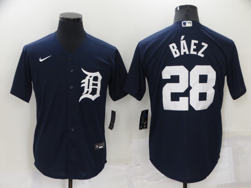 Tigers 28 Javier Baez Navy Nike Cool Base Jersey