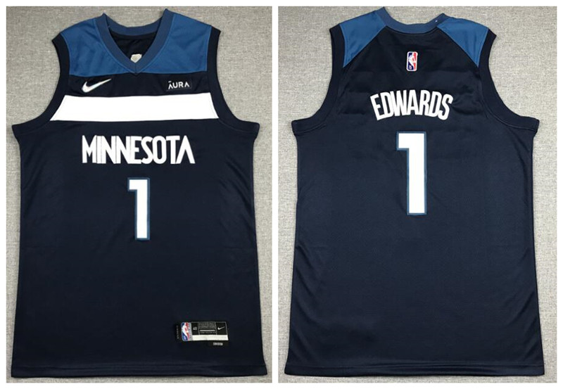 Timberwolves 1 Anthony Edwards Navy Nike Diamond 75th Anniversary City Edition Swingman Jersey