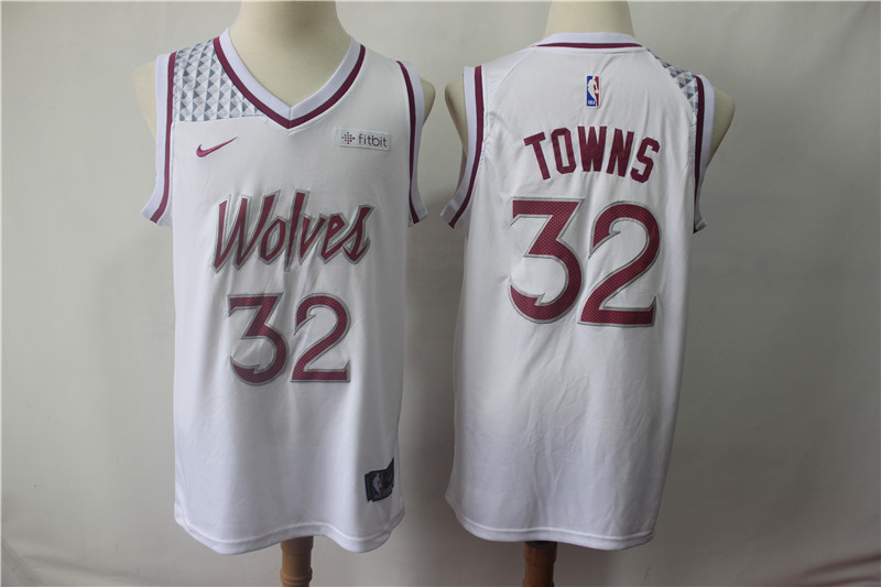 Timberwolves 32 Karl Anthony Towns White 2018 19 Earned Edition  Swingman Jersey