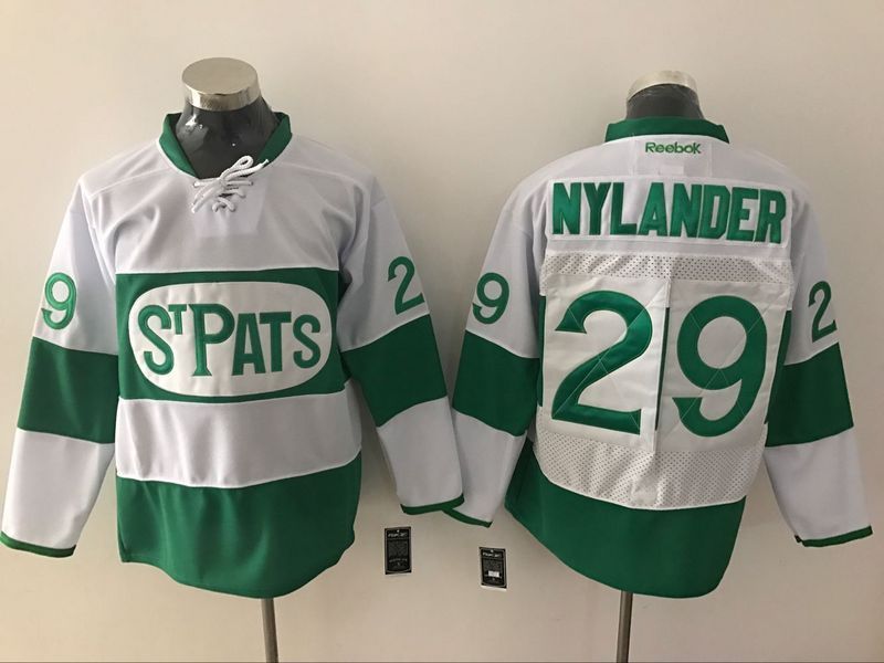 Toronto Maple Leafs 29 William Nylander White Green St Patrick Day Stitched NHL Jersey