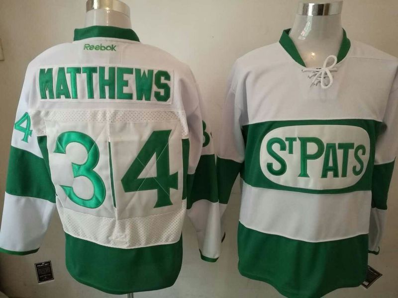 Toronto Maple Leafs 34 Auston Matthews White Green St Patrick Day Stitched NHL Jersey